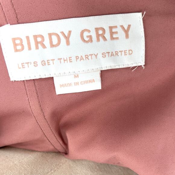 Birdy Grey Blush Pink Satin Thigh Slit Formal Gown - Picture 5 of 6